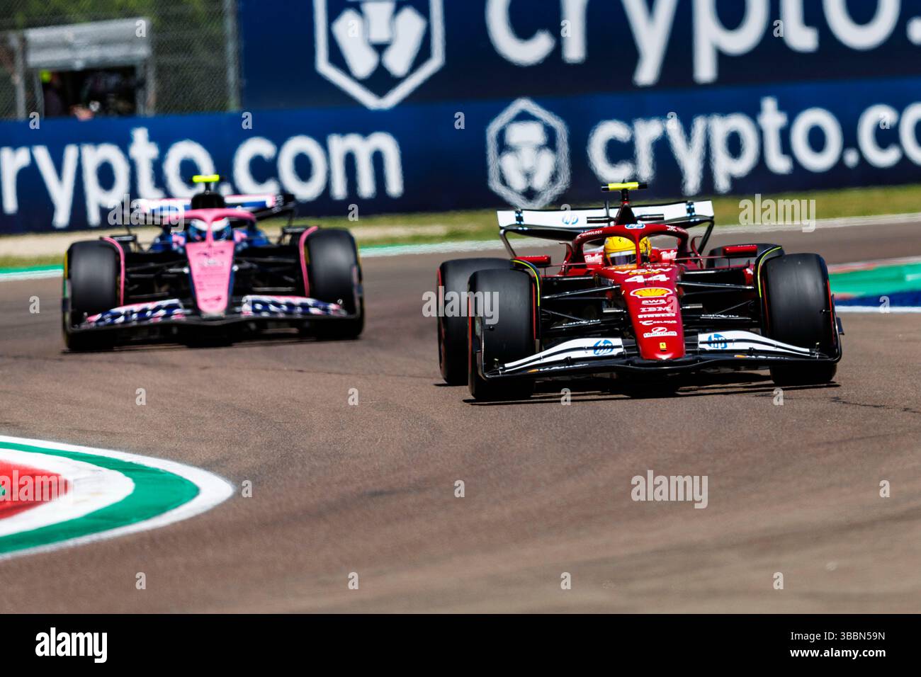 16th May 2025; Autodromo Enzo e Dino Ferrari, Imola, Italy; FIA Formula 1 Emilia Romagna Grand Prix 2025; Free Practice Day; Lewis Hamilton,  Franco Colapinto during practice 1 at the Emilia Romagna Formula 1 Stock Photo