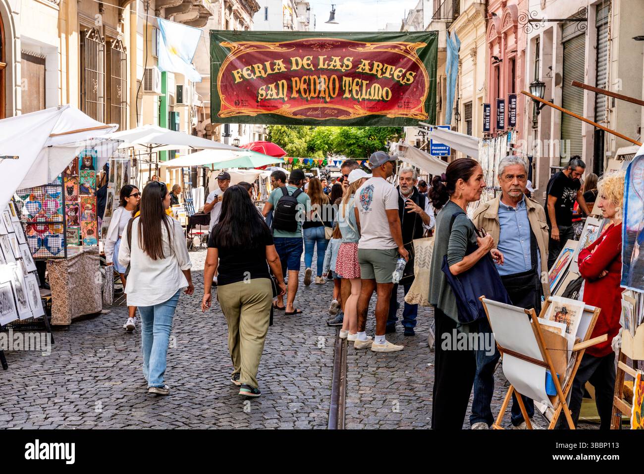 Artwork For Sale At The San Telmo Sunday Market, San Telmo District, Buenos Aires, Argentina. Stock Photo