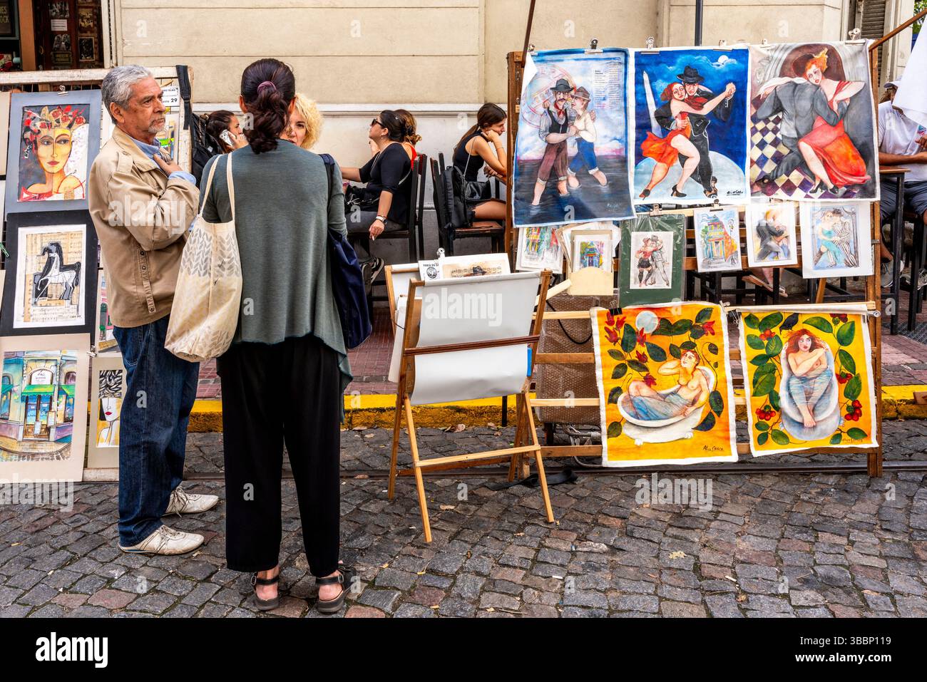 Artwork For Sale At The San Telmo Sunday Market, San Telmo District, Buenos Aires, Argentina. Stock Photo