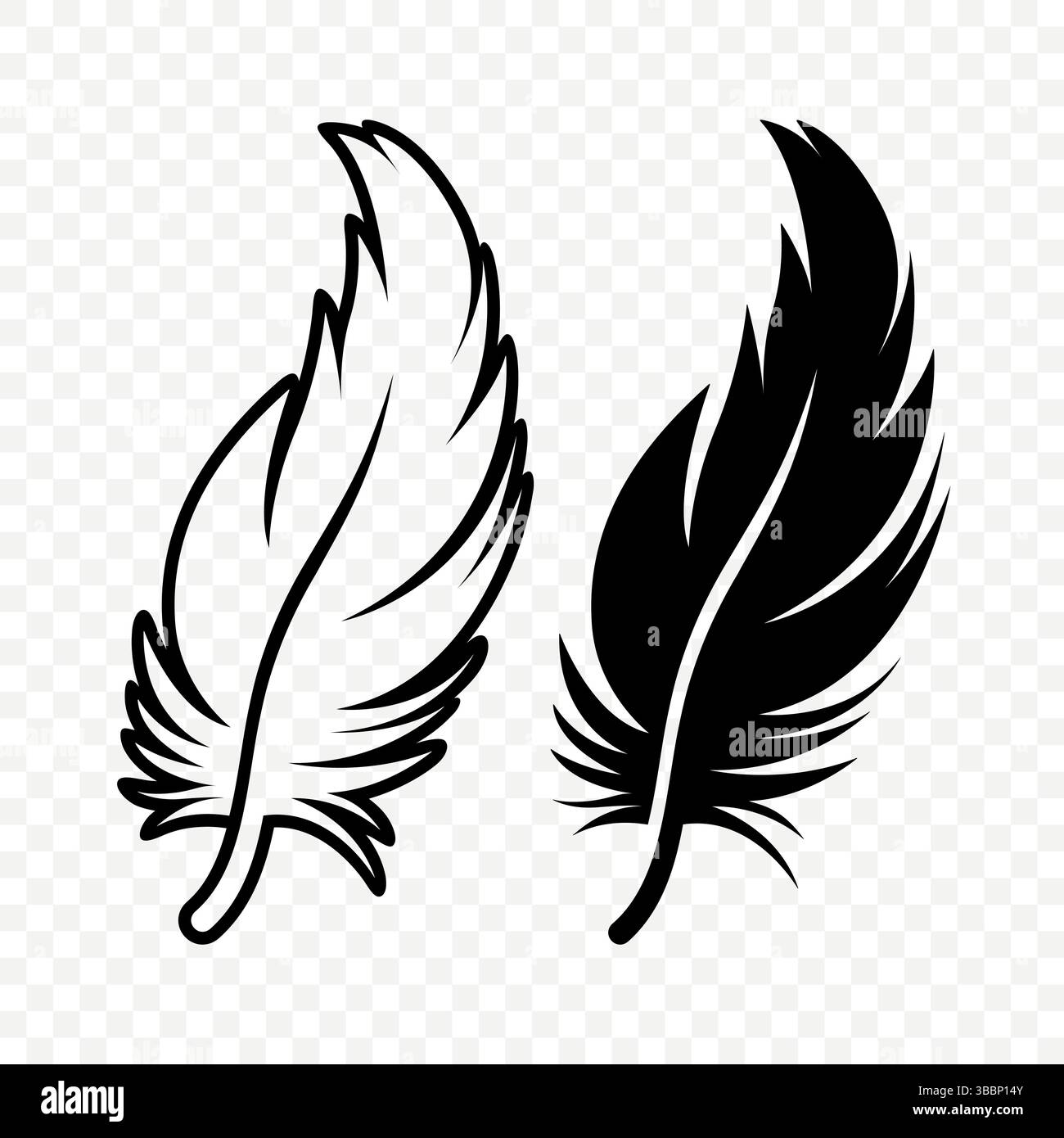 Vector Black and White Fluffy Feather Logo Icons. Silhouette Feather ...