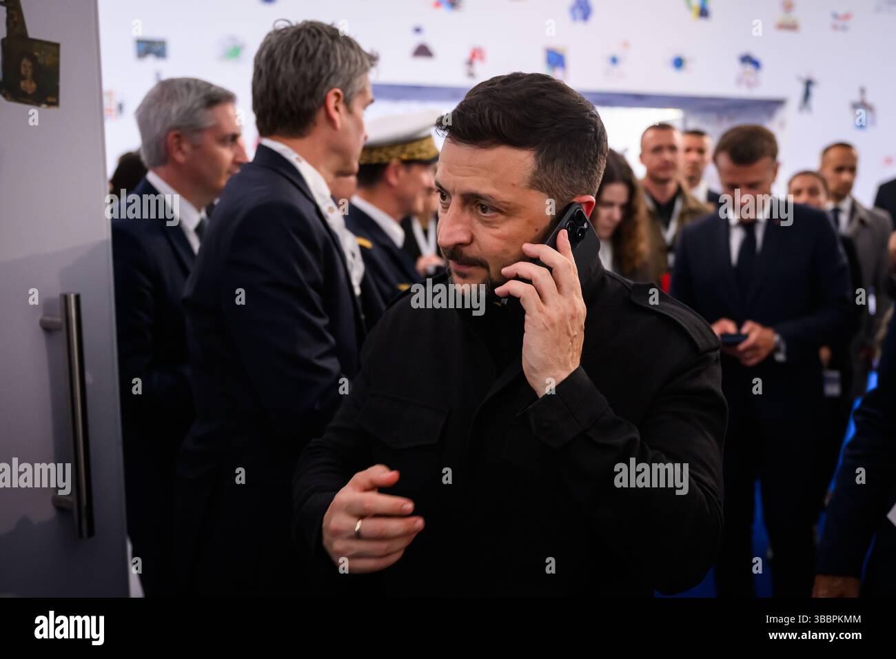 Ukraine's President Volodymyr Zelensky speaks on the phone ahead of a ...