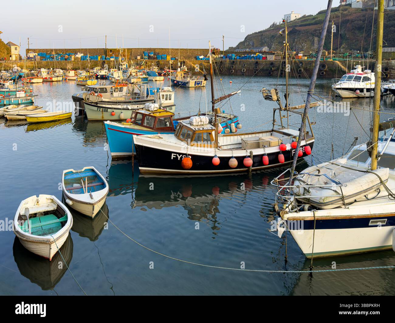 Fishing boats moored at Mevagissey, St Austell, Cornwall, UK - Smartphone Captured Stock Image