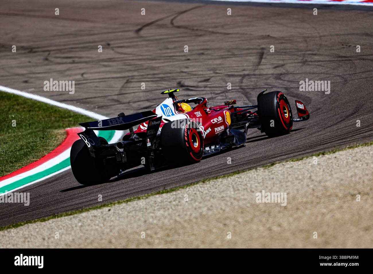 Lewis Hamilton (GBR) - Scuderia Ferrari - Ferrari SF-25 - Ferrari during Formula 1 AWS Gran Premio del Made in Italy e dell'Emilia Romagna 2025 - Autodromo Enzo e Dino Ferrari, Imola (BO) Italy from 15th to 18th May 2025, Stock Photo