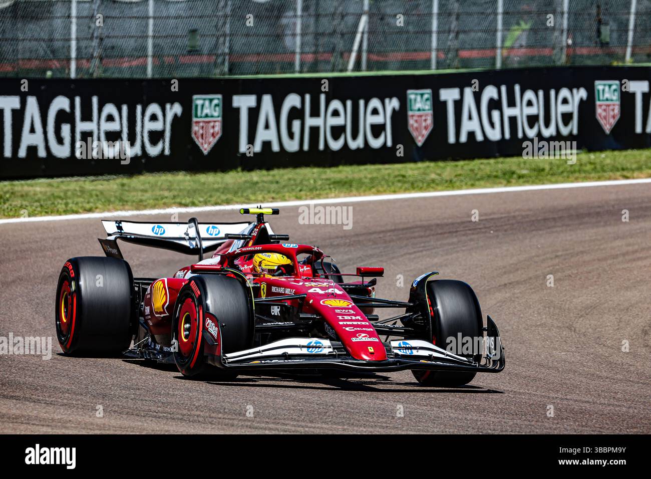 Lewis Hamilton (GBR) - Scuderia Ferrari - Ferrari SF-25 - Ferrari during Formula 1 AWS Gran Premio del Made in Italy e dell'Emilia Romagna 2025 - Autodromo Enzo e Dino Ferrari, Imola (BO) Italy from 15th to 18th May 2025, Stock Photo