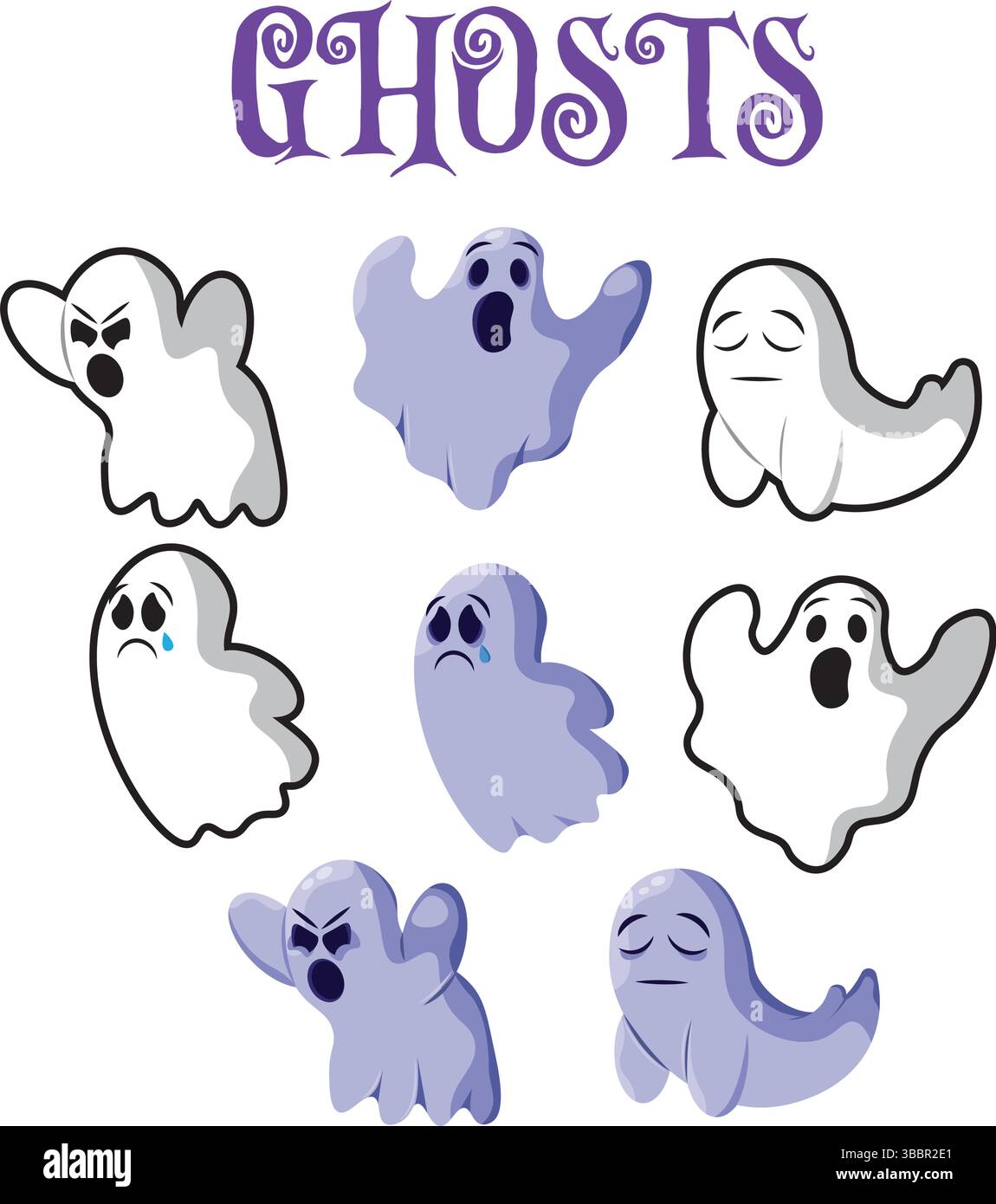 Set of cute halloween ghost characters Vector illustration Stock Vector ...