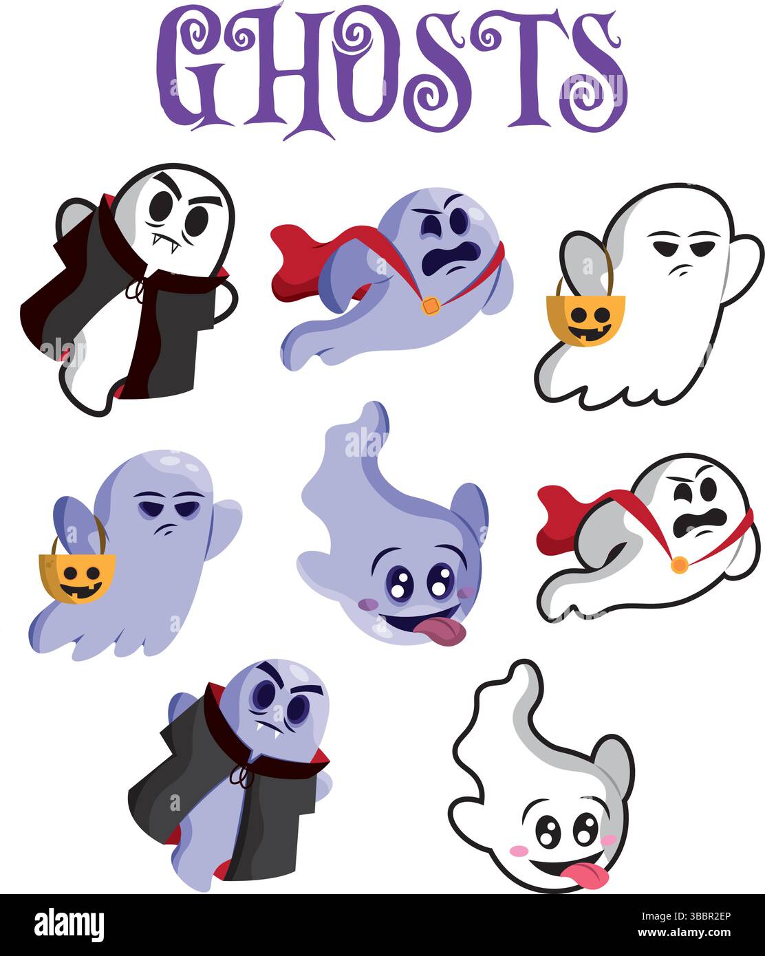 Set of cute halloween ghost characters Vector illustration Stock Vector ...