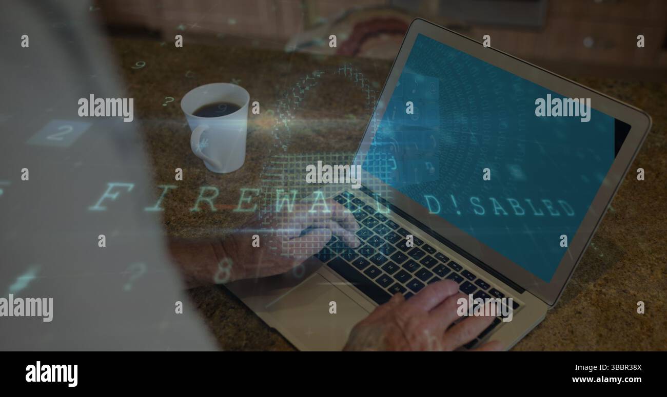 Image of digital interface over person using laptop Stock Photo