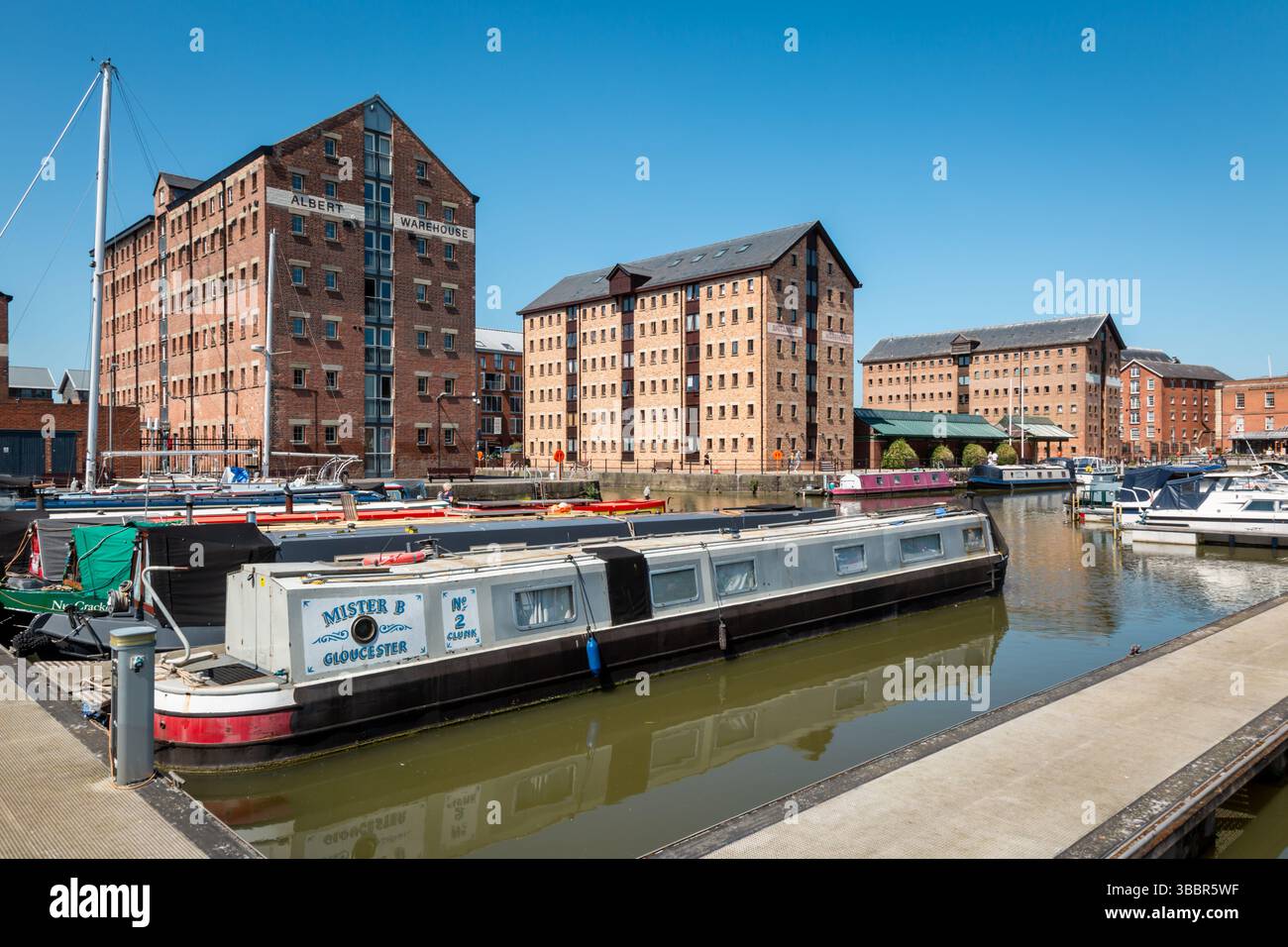 Canal and river boats moored in Gloucester Docks, Gloucester, UK. 2025 Stock Photo