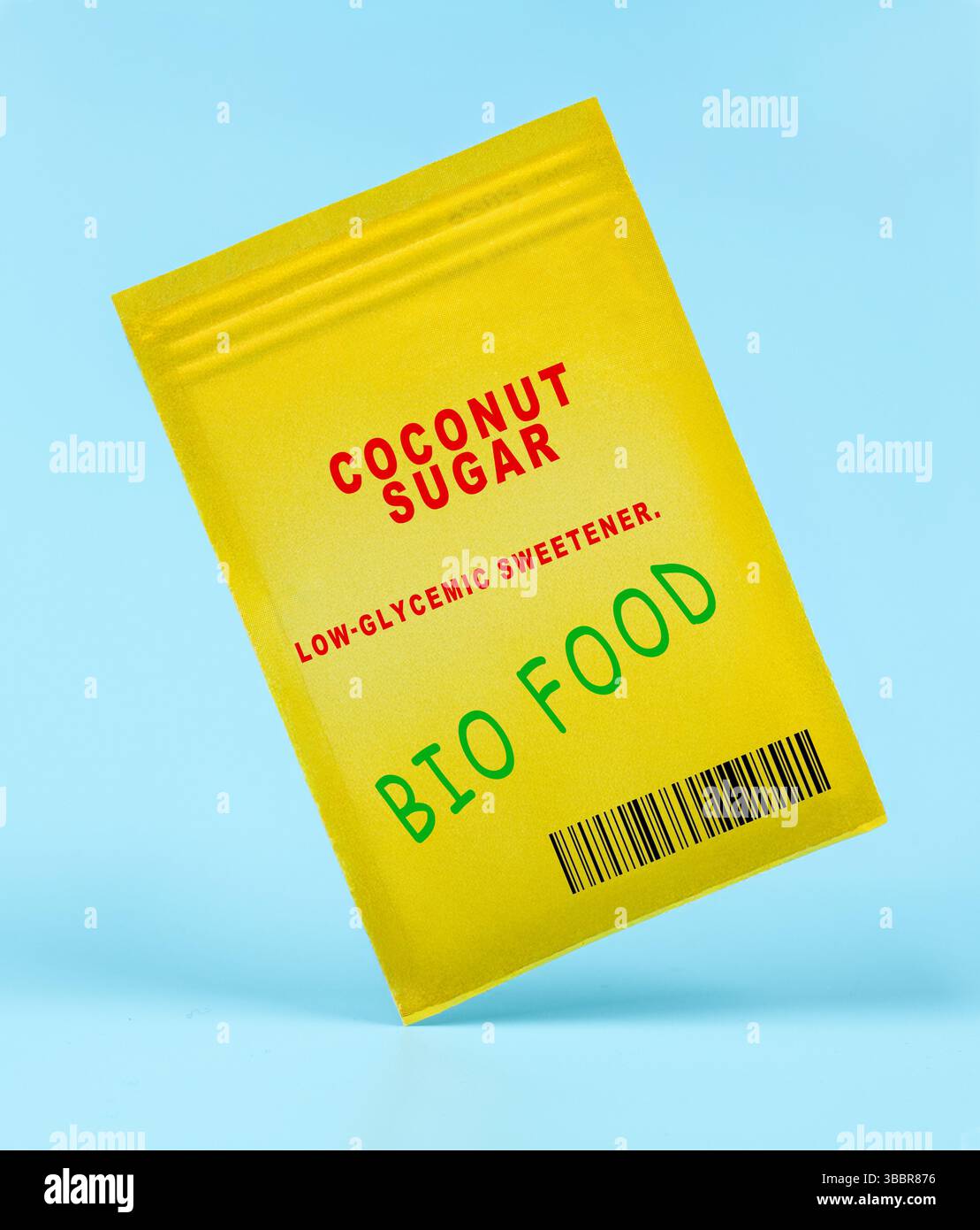 Coconut sugar. Low-glycemic sweetener. Derived from coconut palm sap, offers a subtle caramel flavour for baking. Stock Photo