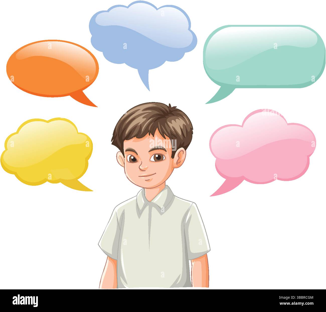 Illustration of a boy with speech bubbles around Stock Vector Image ...