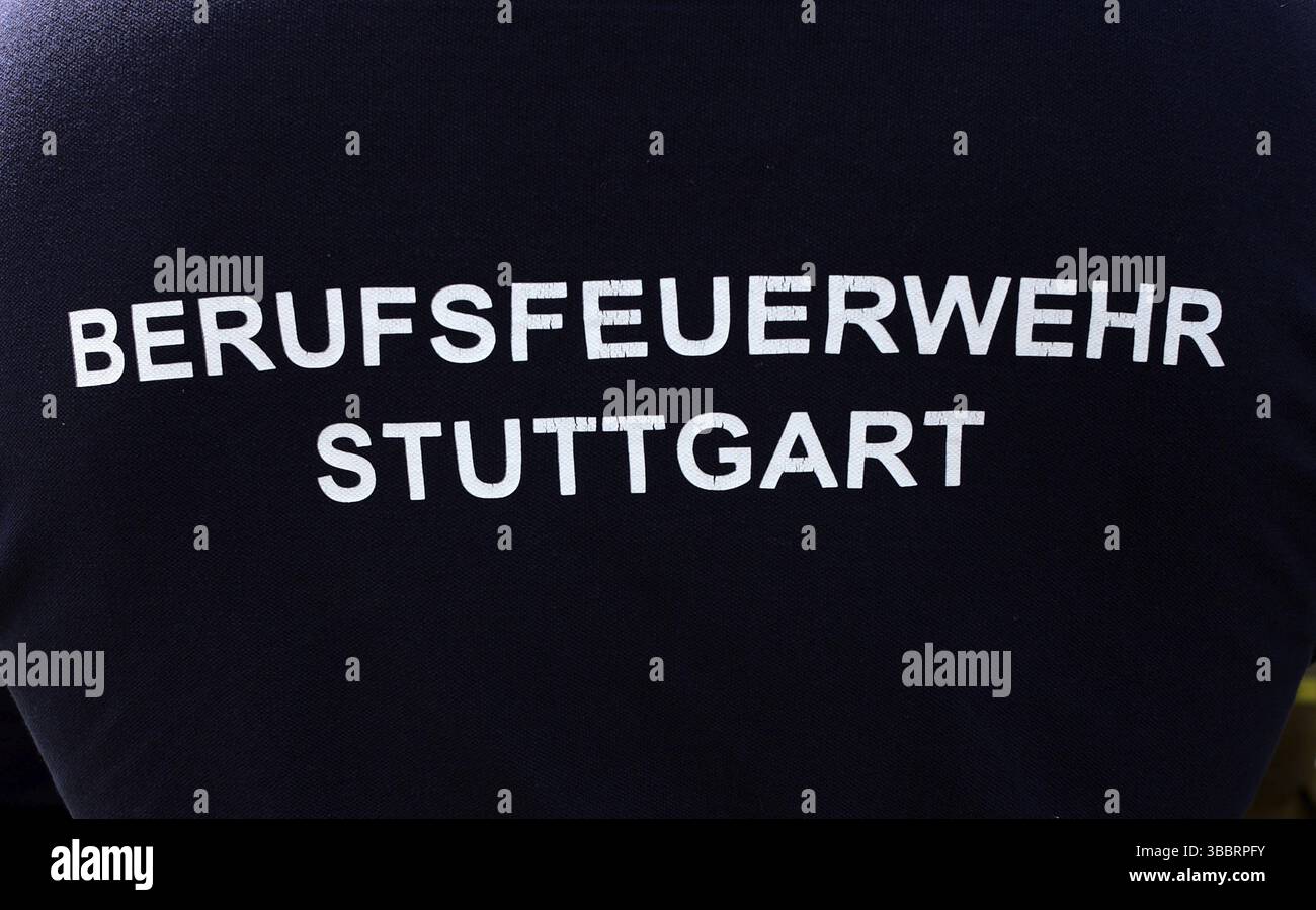 Lettering, logo, uniform of the Stuttgart fire brigade, professional ...