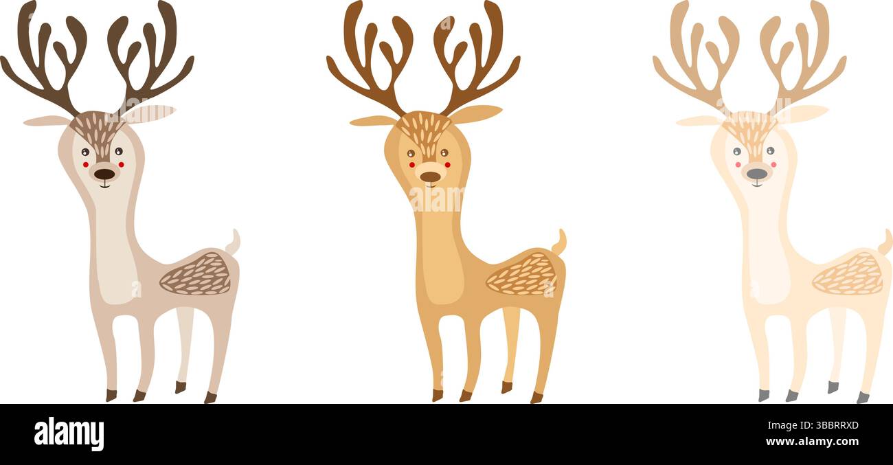 Cute vector wild animals of deer set Stock Vector