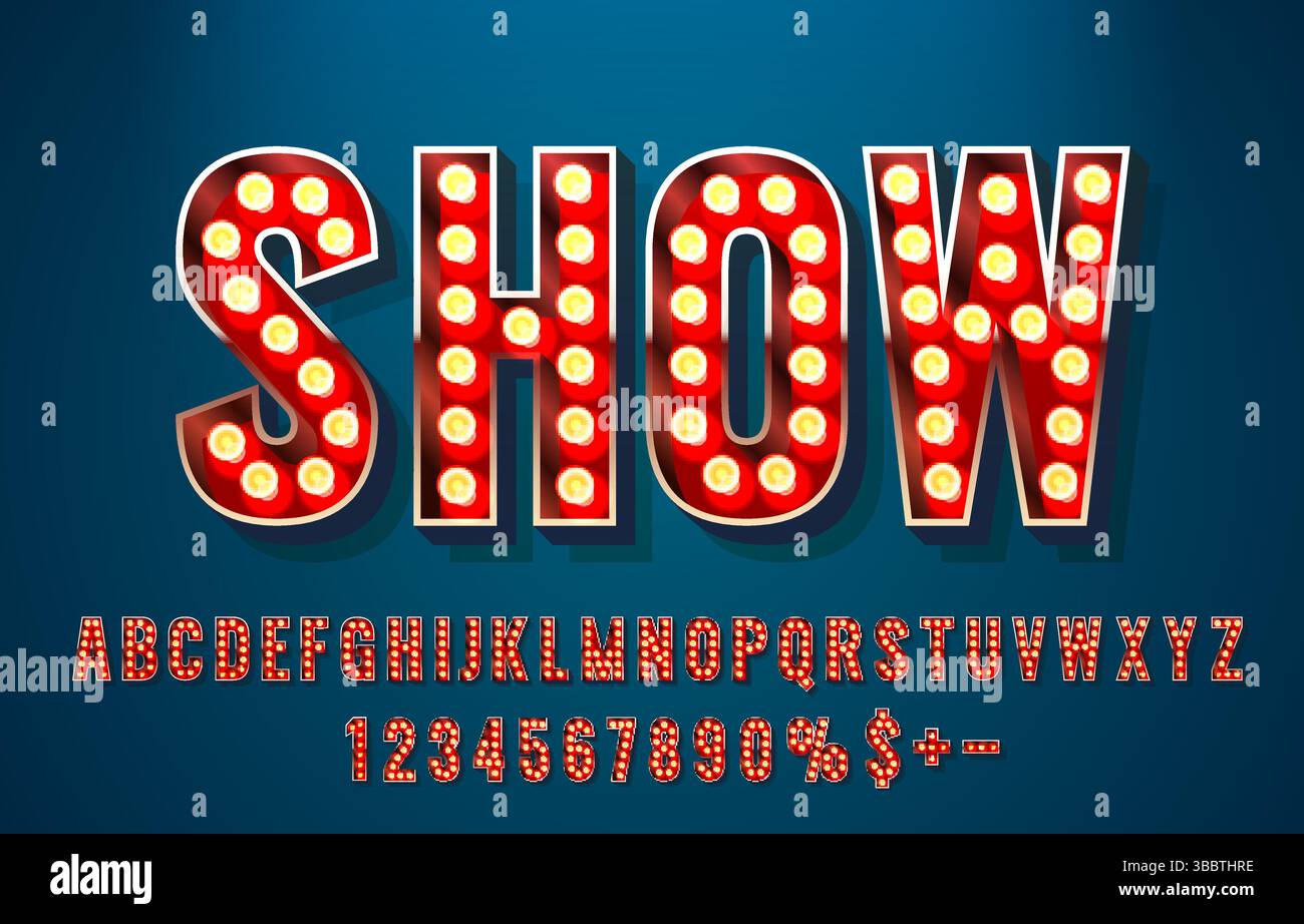 Showed Lettering Show font set collection, letters and numbers symbol. Vector Stock ...