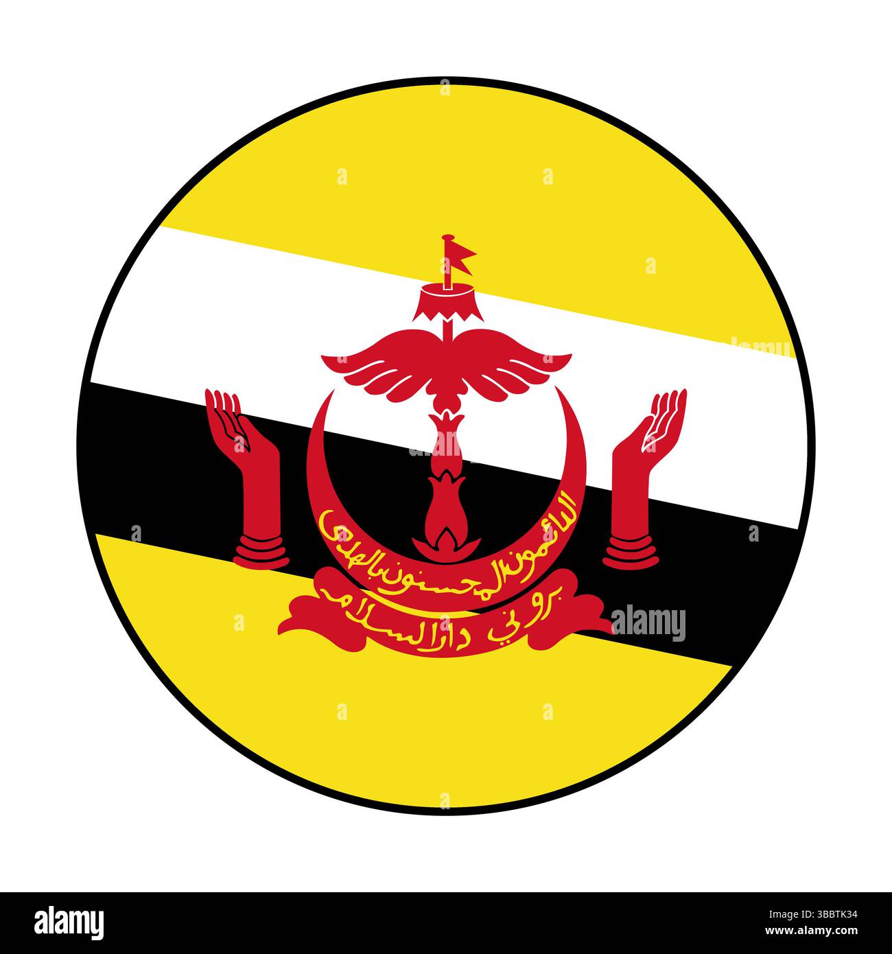Flag of Brunei. Black edge. Brunei circle flag logo icon computer vector illustration design. Stock Vector