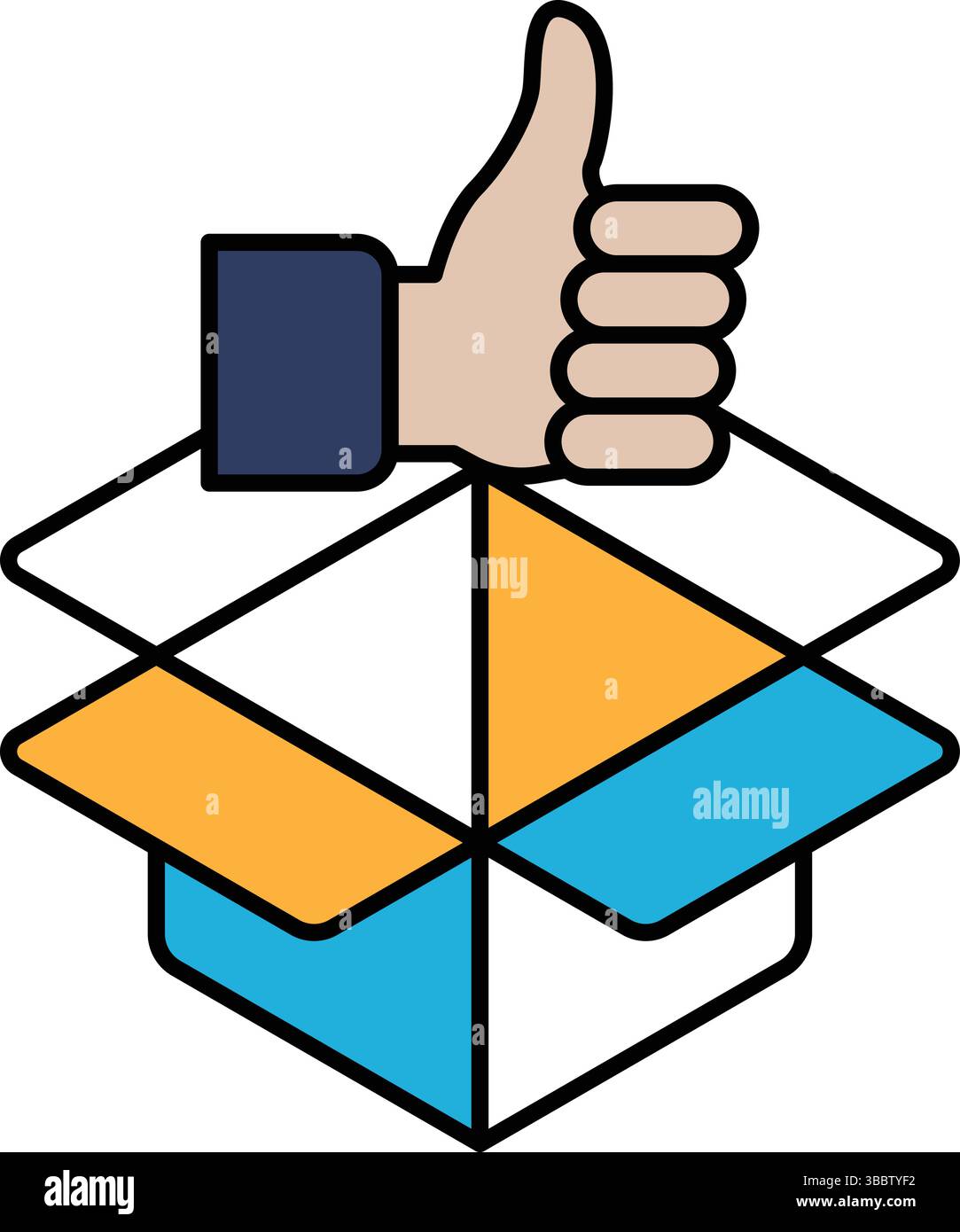 A hand giving a thumbs up to a box. The box is made up of squares and ...