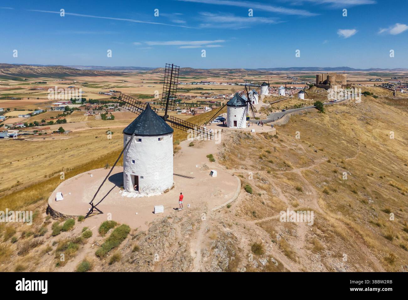Aerial View Of The Historic Windmills Of Consuegra Castilla La Mancha aerial-view-of-the-historic-windmills-of-consuegra-castilla-la-mancha