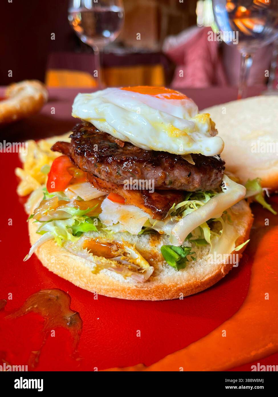 Hamburger with salad and egg. - Smartphone Captured Stock Image