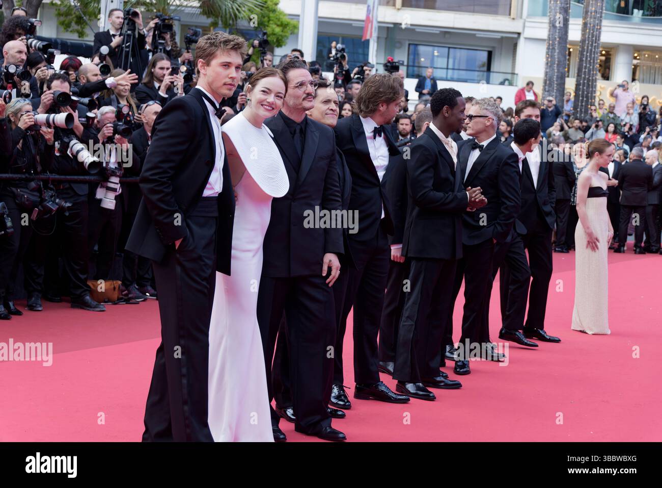 Cannes, France. 16th May, 2025. (L-R) Austin Butler, Emma Stone, Pedro