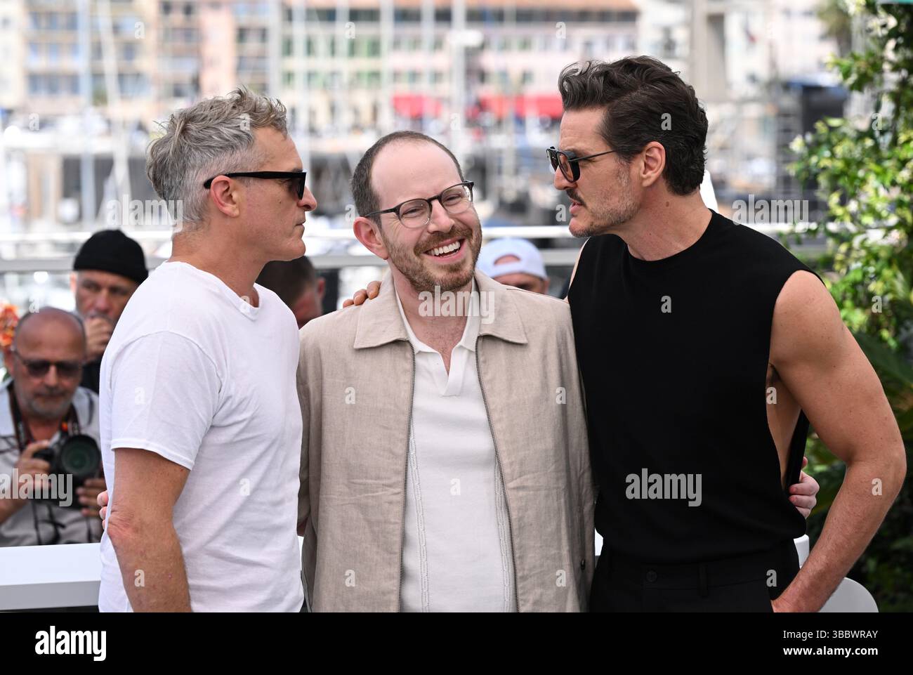 Cannes, France. May 17th, 2025. Joaquin Phoenix, Ari Aster and Pedro ...