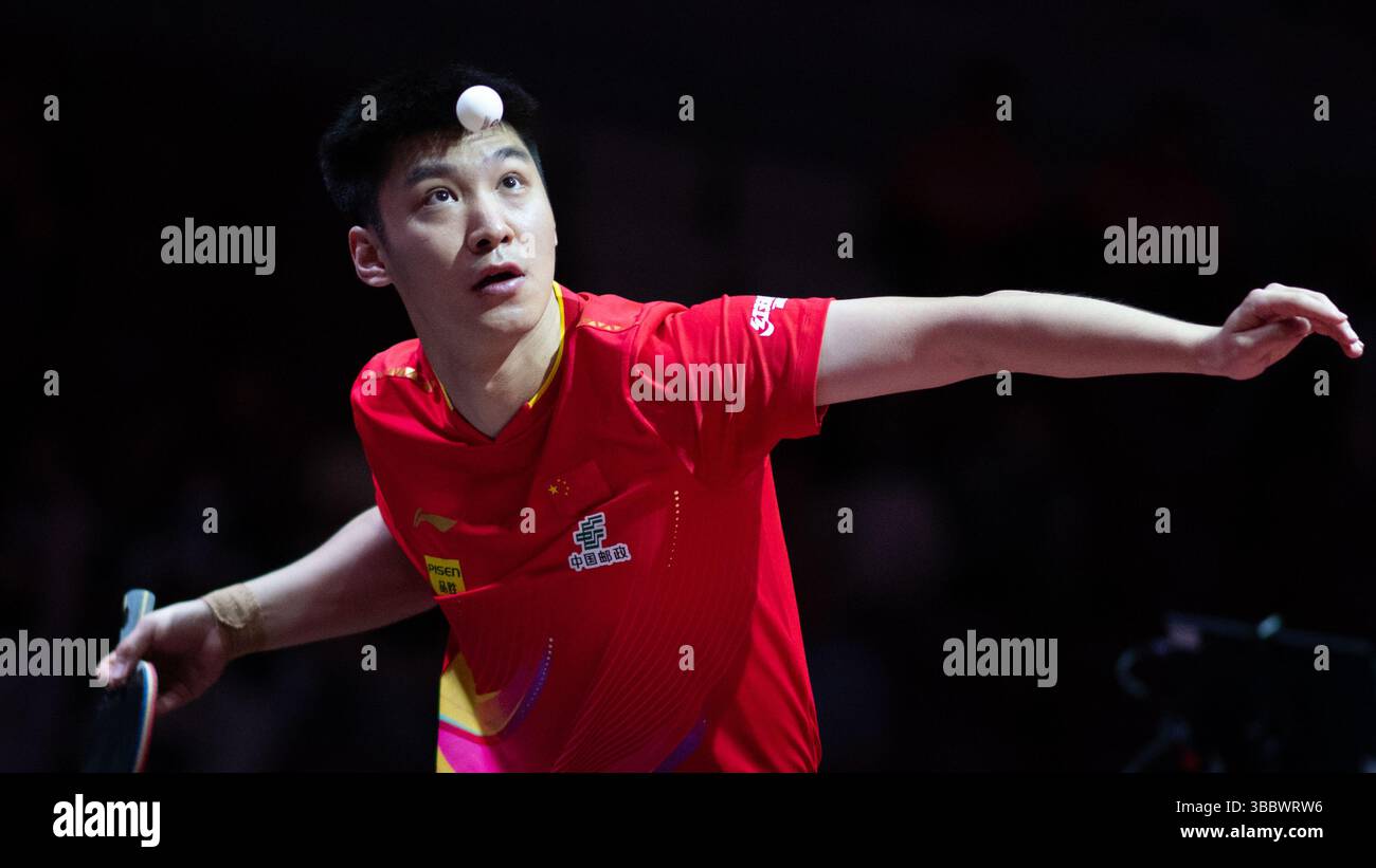 Doha, Qatar. 17th May, 2025. Xue Fei serves during the men's round of ...