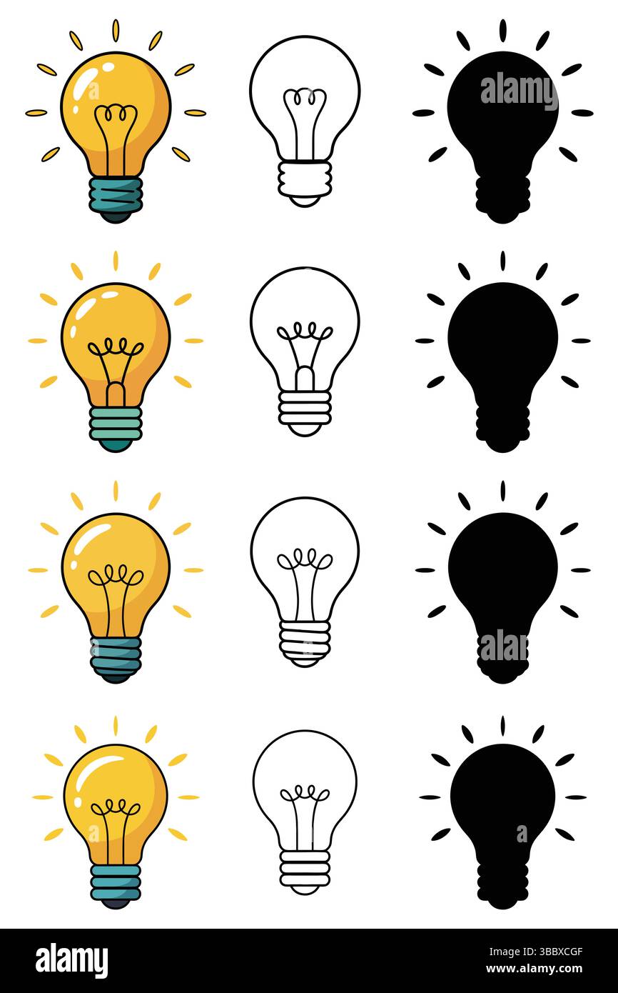 Colorful and Monochrome Lightbulb Icons for Creative Projects Stock Vector