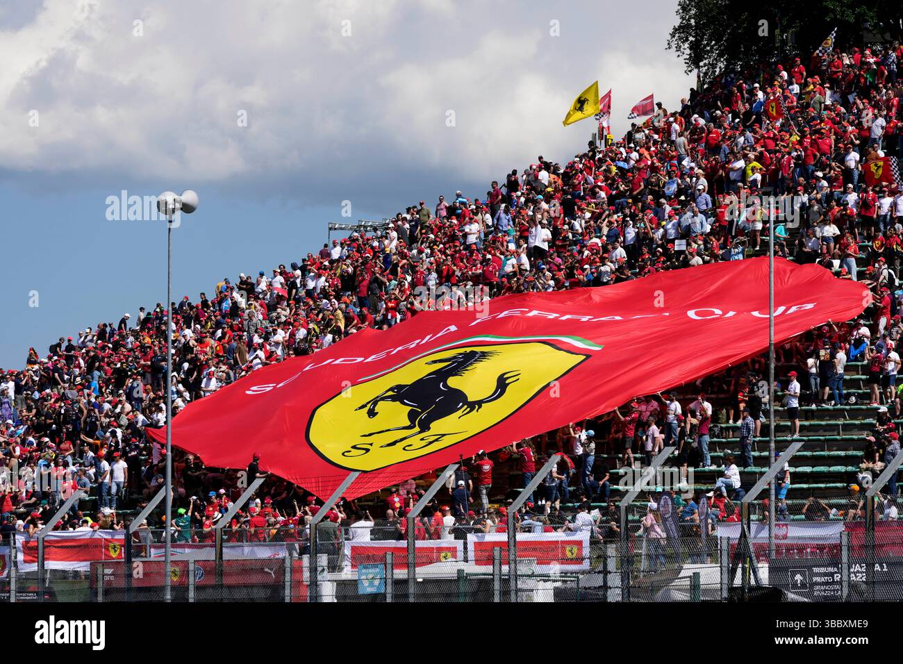Ferrari Supporters Supporters display a giant Ferrari flag before the qualifying session ...