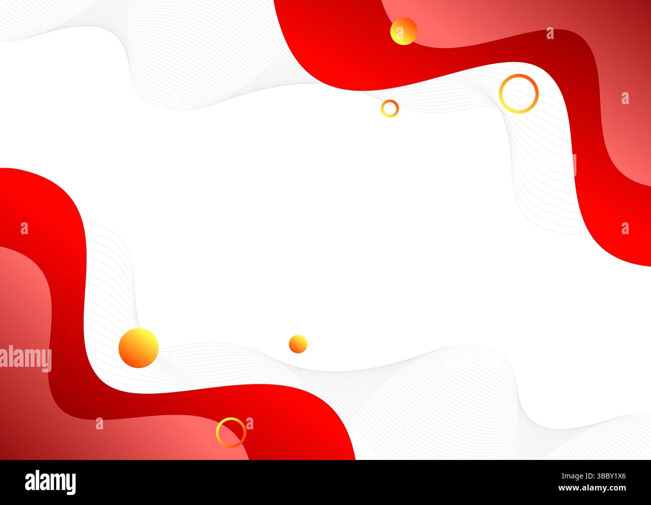 Abstract gradient red background with wavy lines and circles. Stock Vector