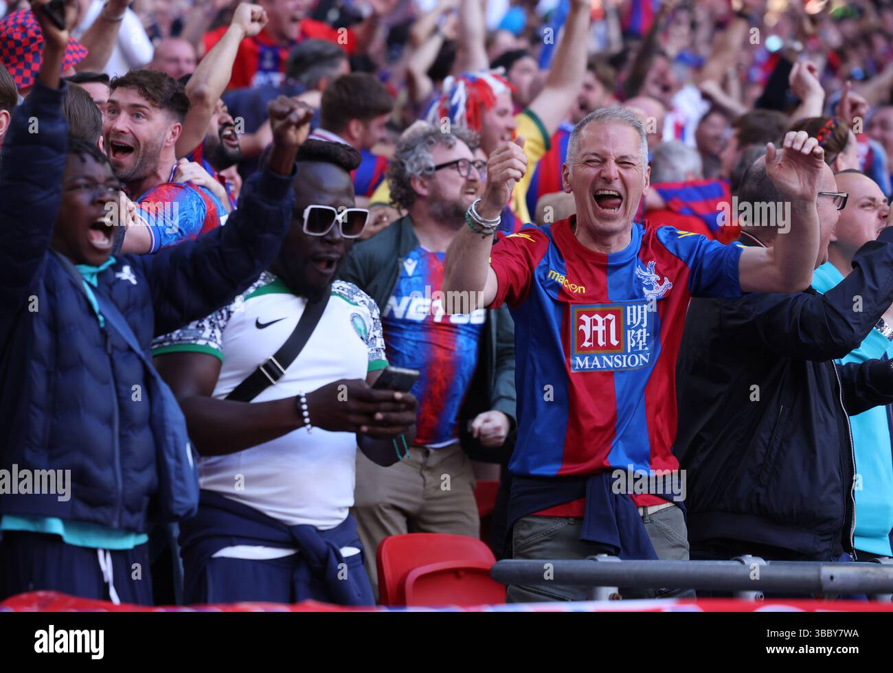 London, UK. 17th May, 2025. Crystal Palace fans celebrate after ...