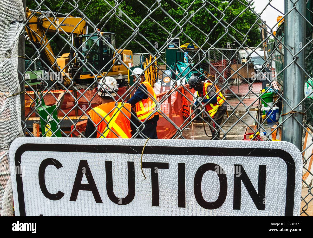 Workers on a street construction site Stock Photo