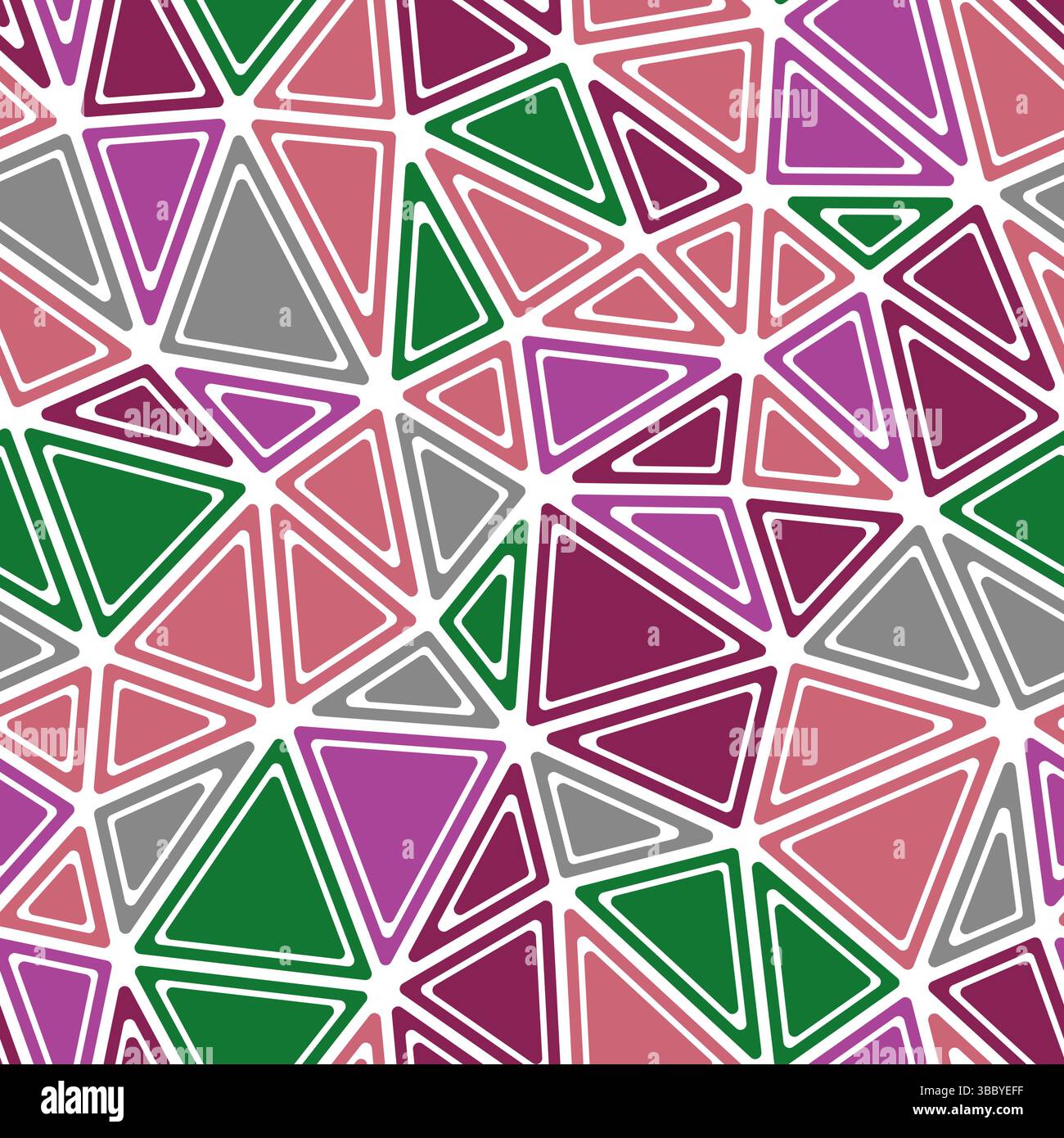 Triangulation geometric shapes background. Rounded solid shapes in frames. Large triangles size. Multiple colors style. Repeatable pattern. Stock Vector