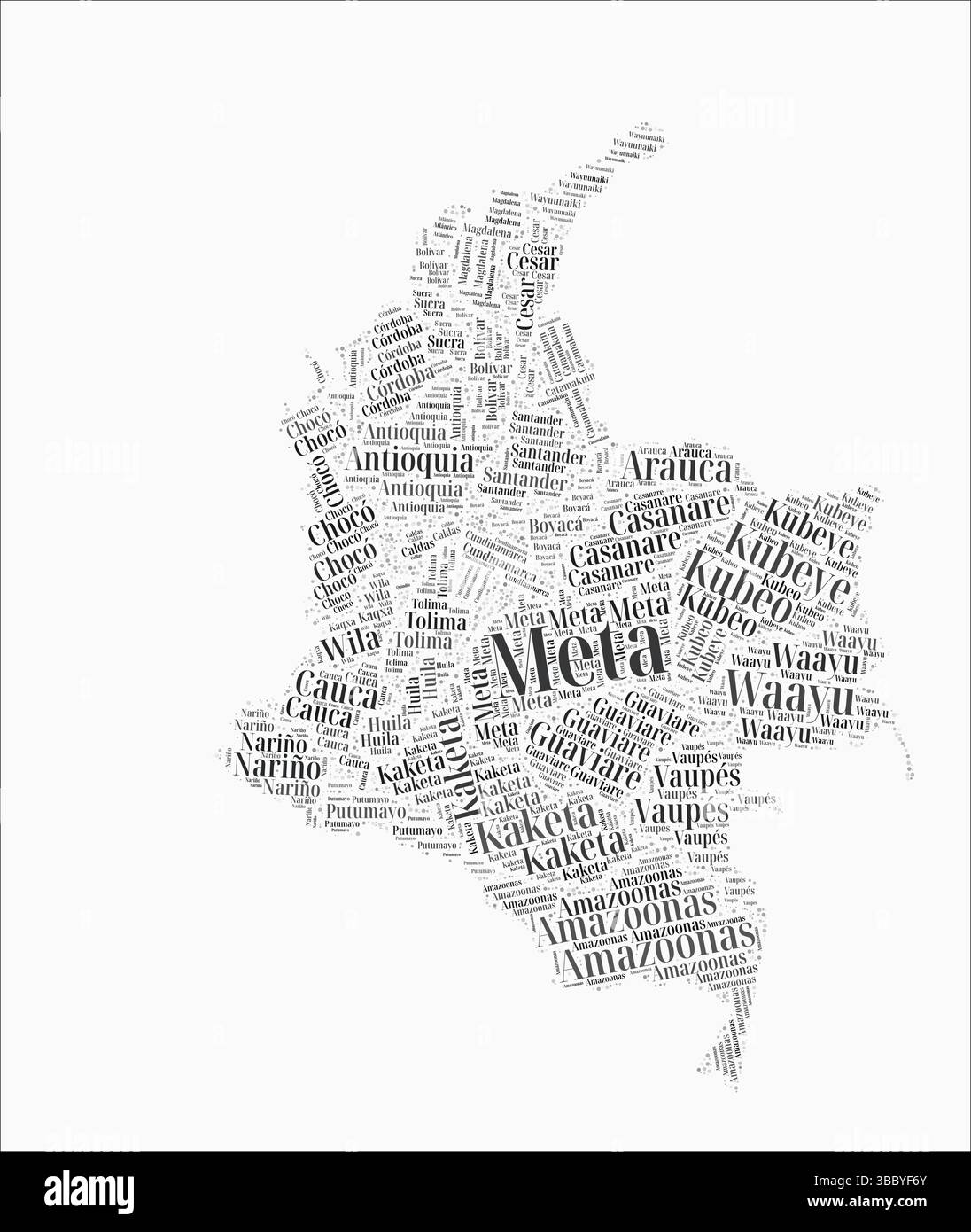 Colombia text style regions. Country region names word clouds in Spanish language. Modern vector illustration. Stock Vector