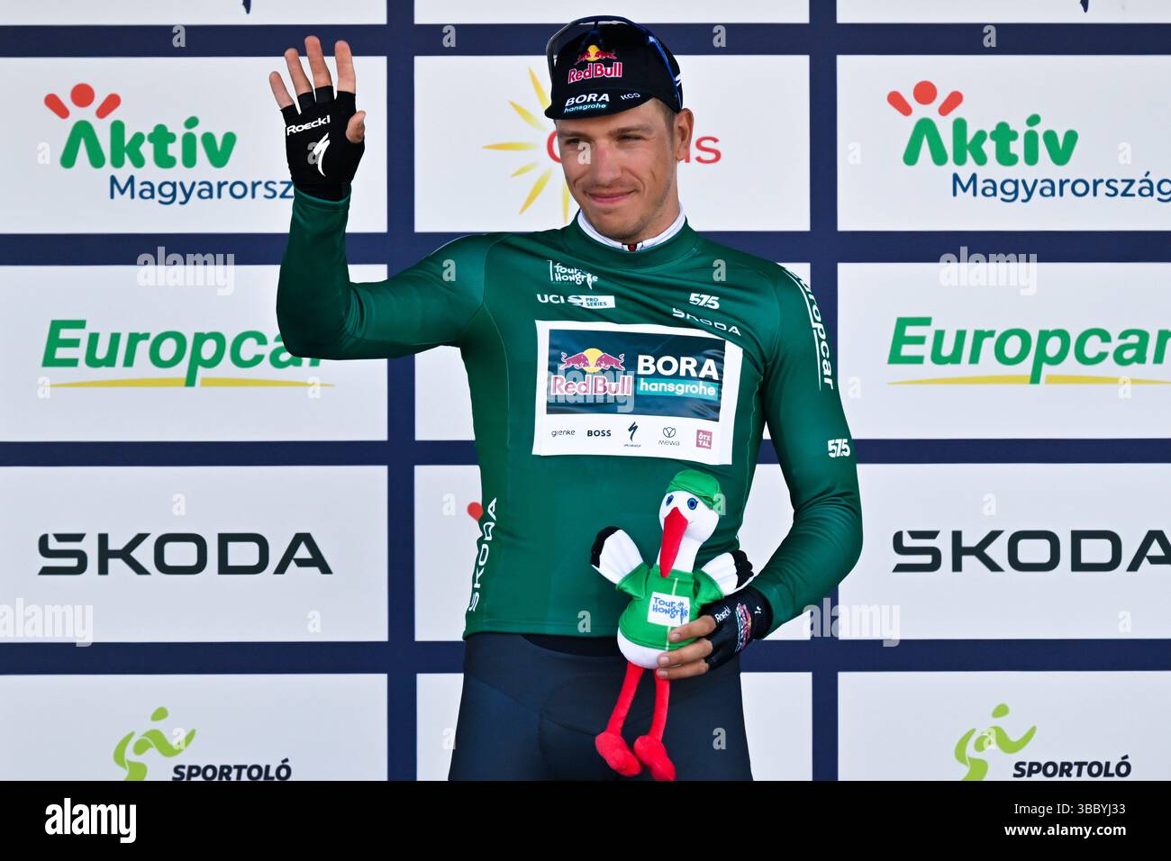 Dutch rider Danny van Poppel celebrates on the podium celebrates on the ...