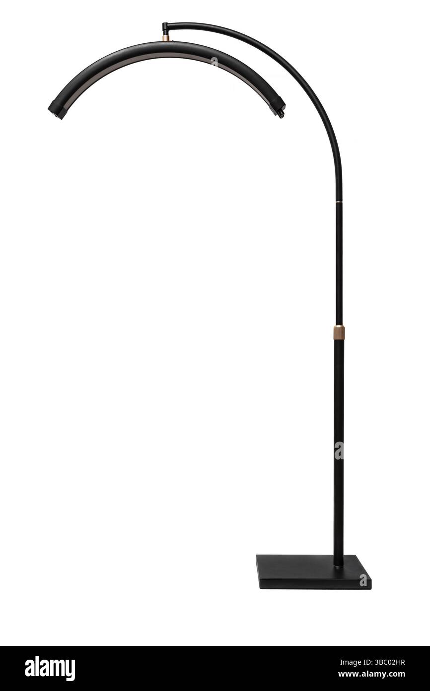 Tall black arc floor lamp with curved LED light and square base ...