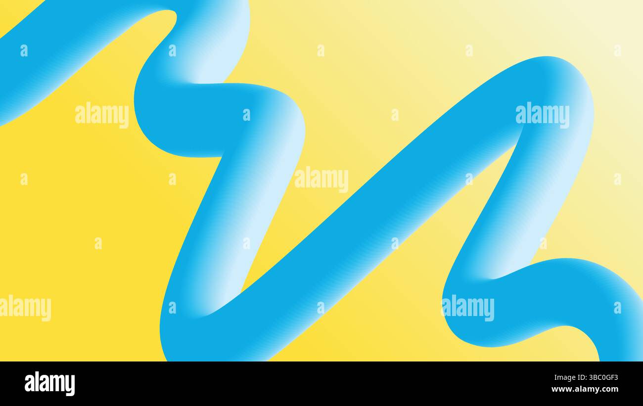 Zigzag Blue Tube Flowing on Yellow Background Stock Vector