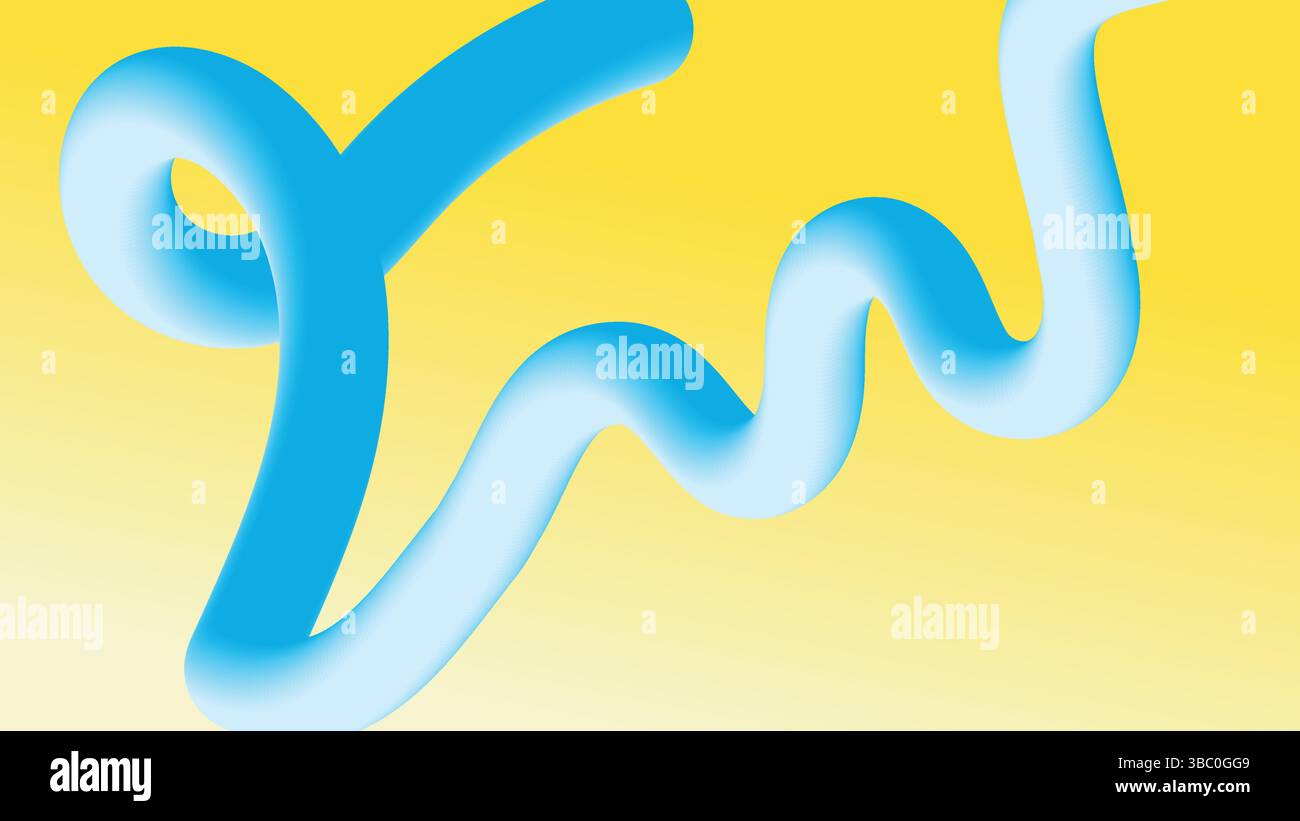 Wavy Blue 3D Ribbon on Yellow Background Stock Vector