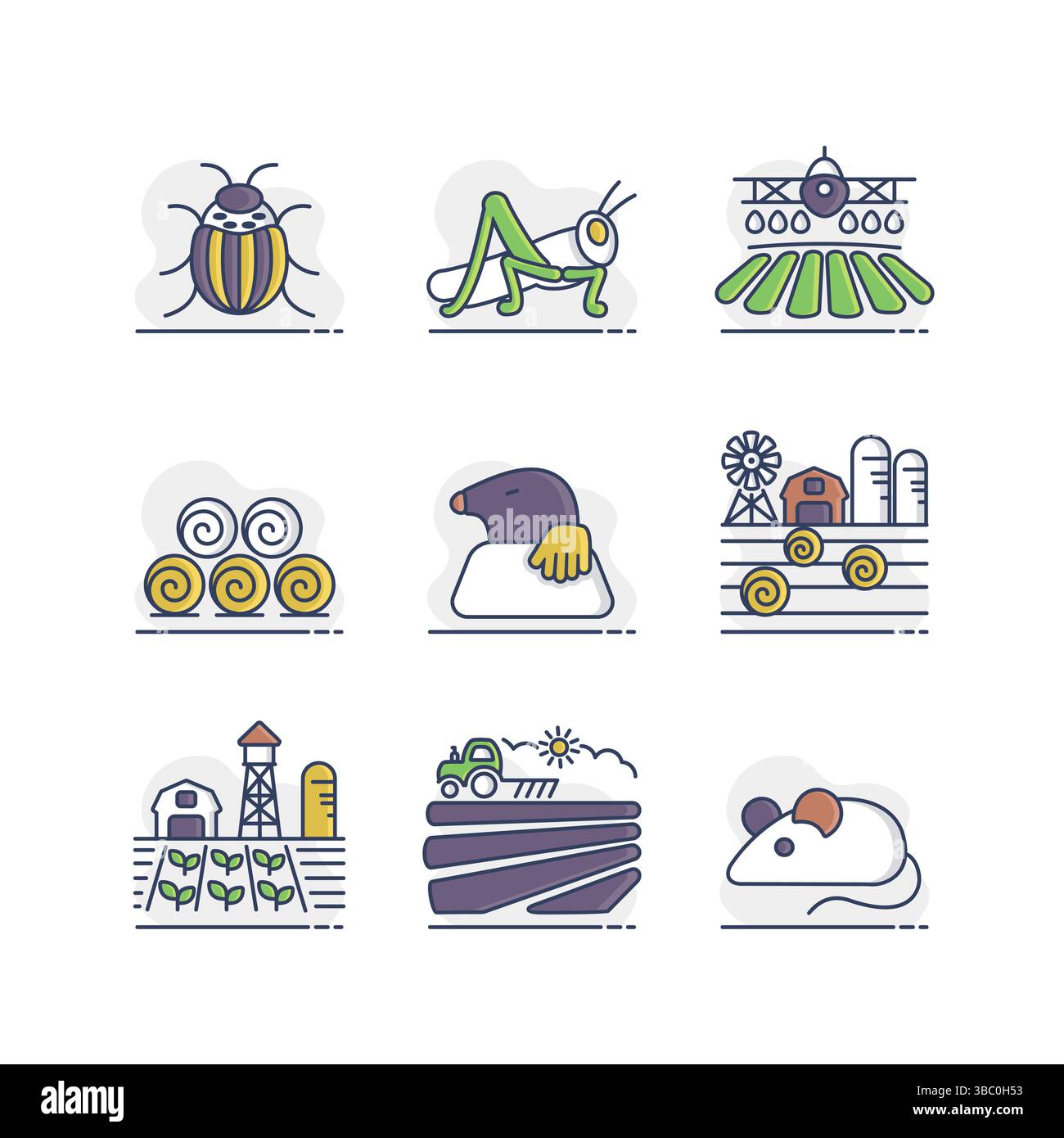 Farm Field isolated icon set. Agriculture animal sign. Graph symbol for ...