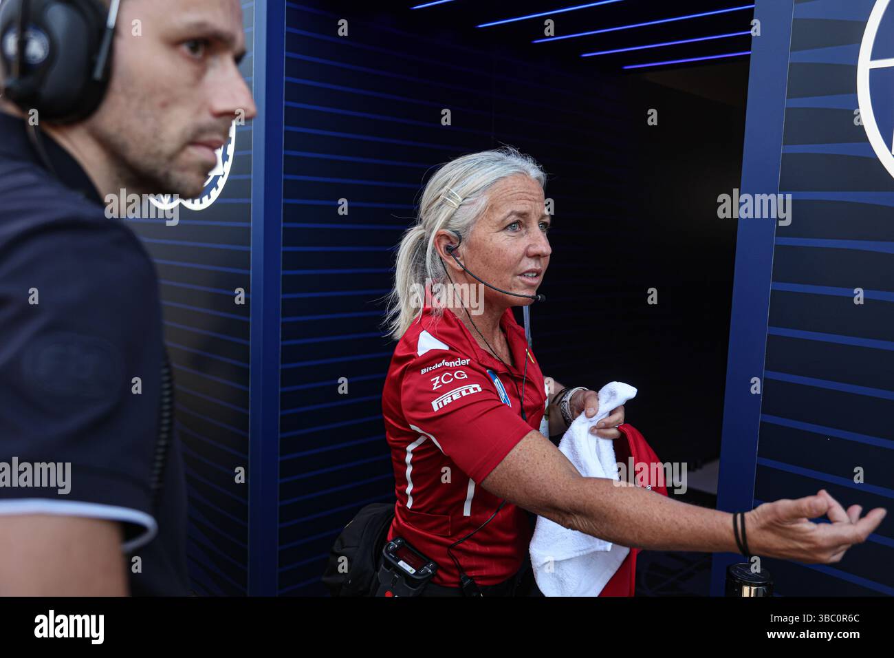 Angela Kullen (GER) Hamilton Fisio during Formula 1 AWS Gran Premio del Made in, Italy. , . e dell'Emilia Romagna 2025 - Autodromo Enzo e Dino Ferrari, Imola (BO) Italy from 15th to 18th May 2025, (Photo by Alessio De Marco/Sipa USA) Credit: Sipa USA/Alamy Live News Stock Photo