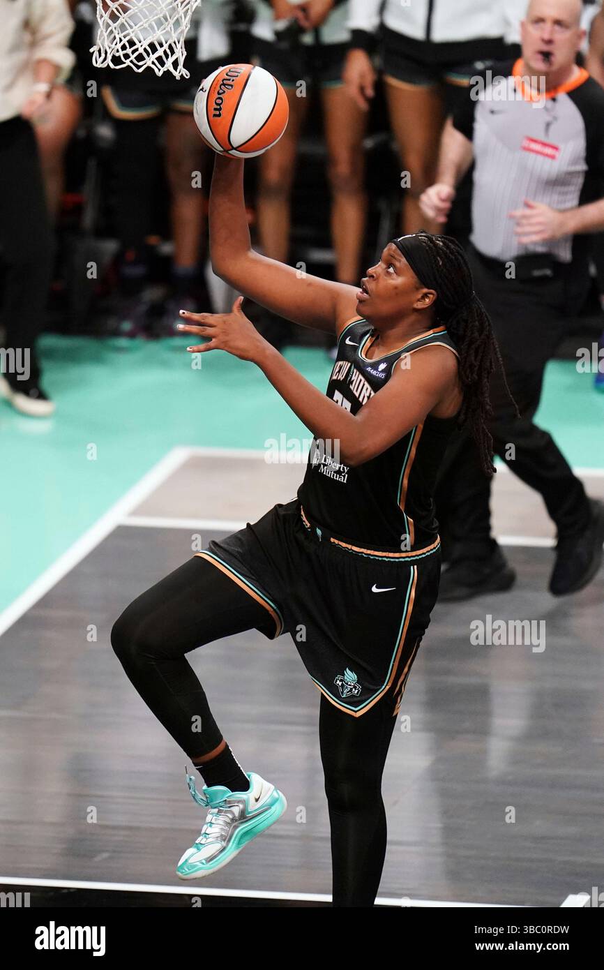 New York Liberty center Jonquel Jones (35) takes a shot during a WNBA ...