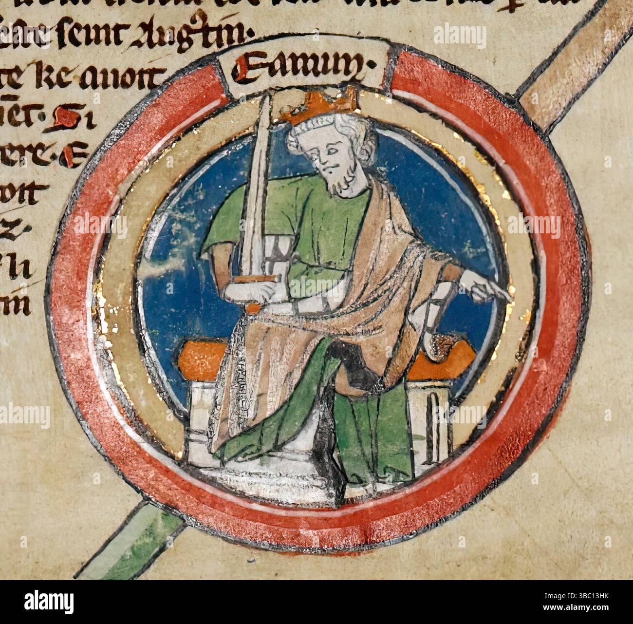 King Edmund I in the late thirteenth-century Genealogical Chronicle of the English Kings. He ruled from AD 929 to 936 Stock Photo