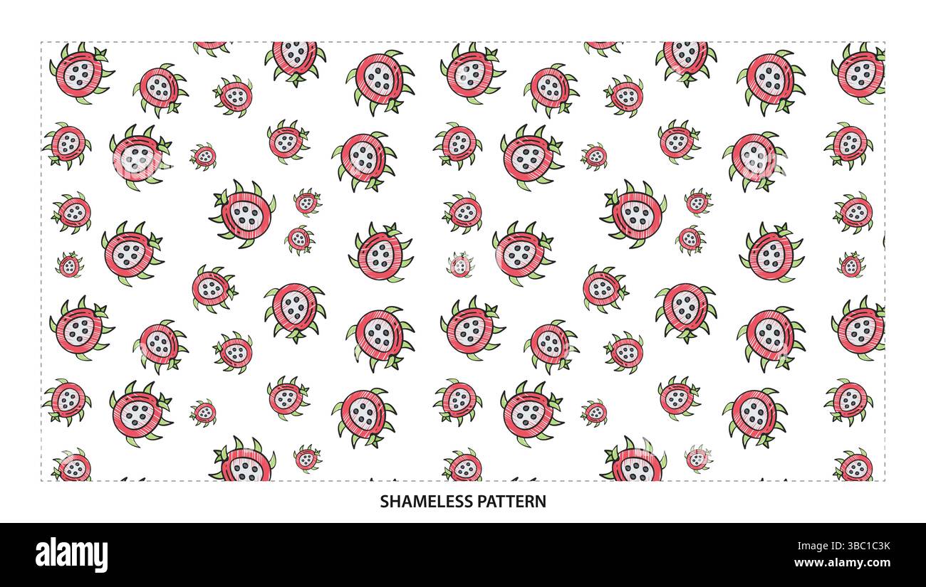 Cute Cartoon Dragon Fruit Slice Seamless Pattern for Tropical Designs Stock Vector