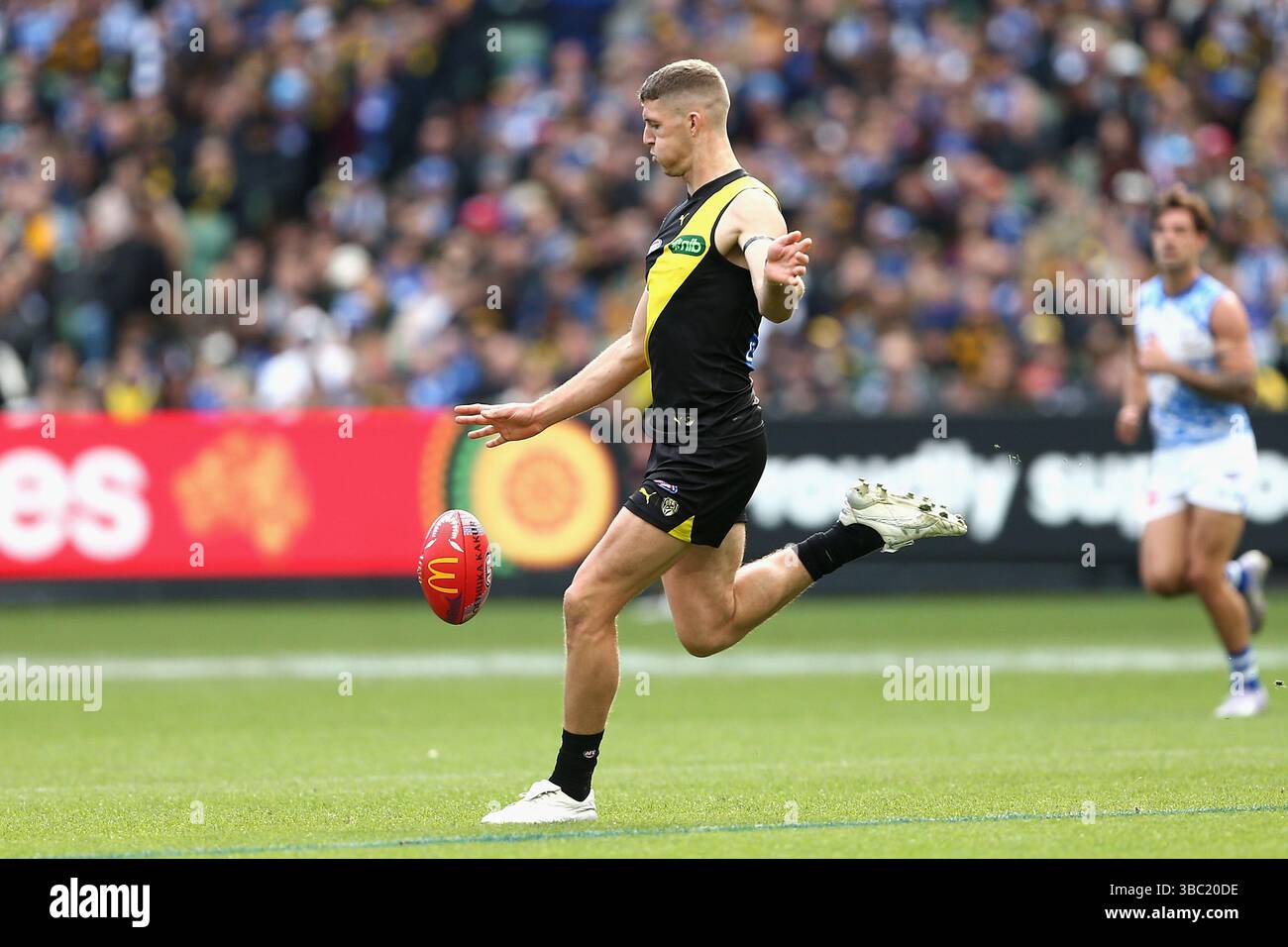 Ben Miller of the Tigers kicks the ball during the AFL Round 10 match ...