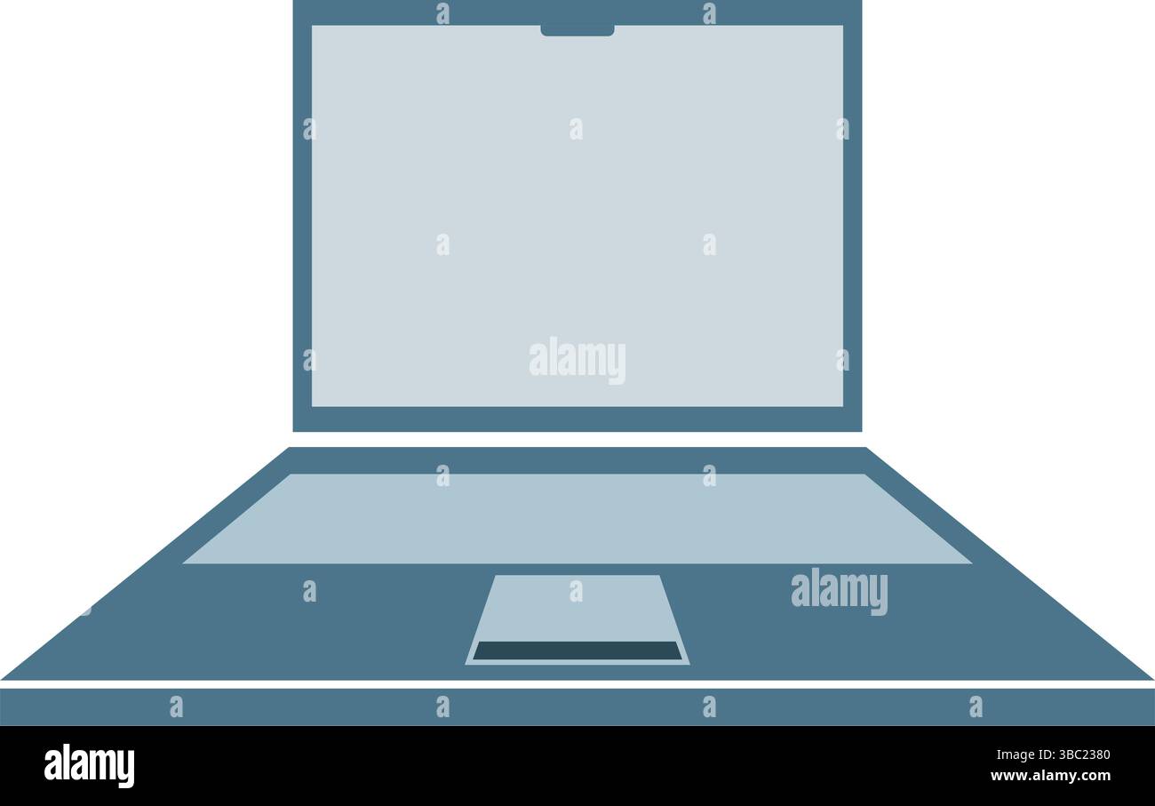 Open laptop with a blank screen, viewed from the front. Simple, modern design Stock Vector