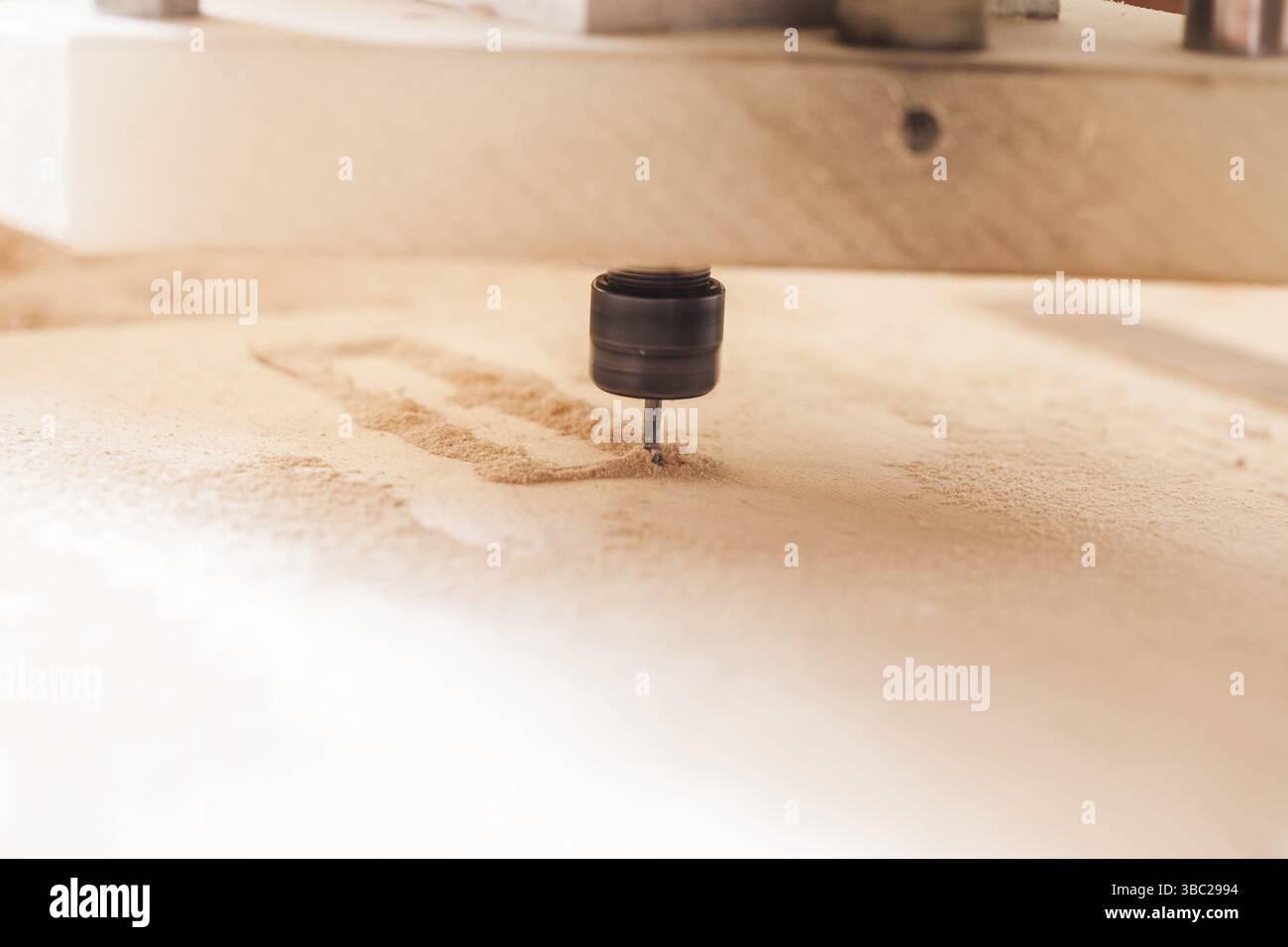 Machine working, close up view of milling cutter wood Stock Photo