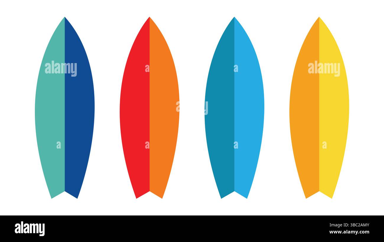 Surfboard flat vector set, Summer theme design vector illustration Stock Vector