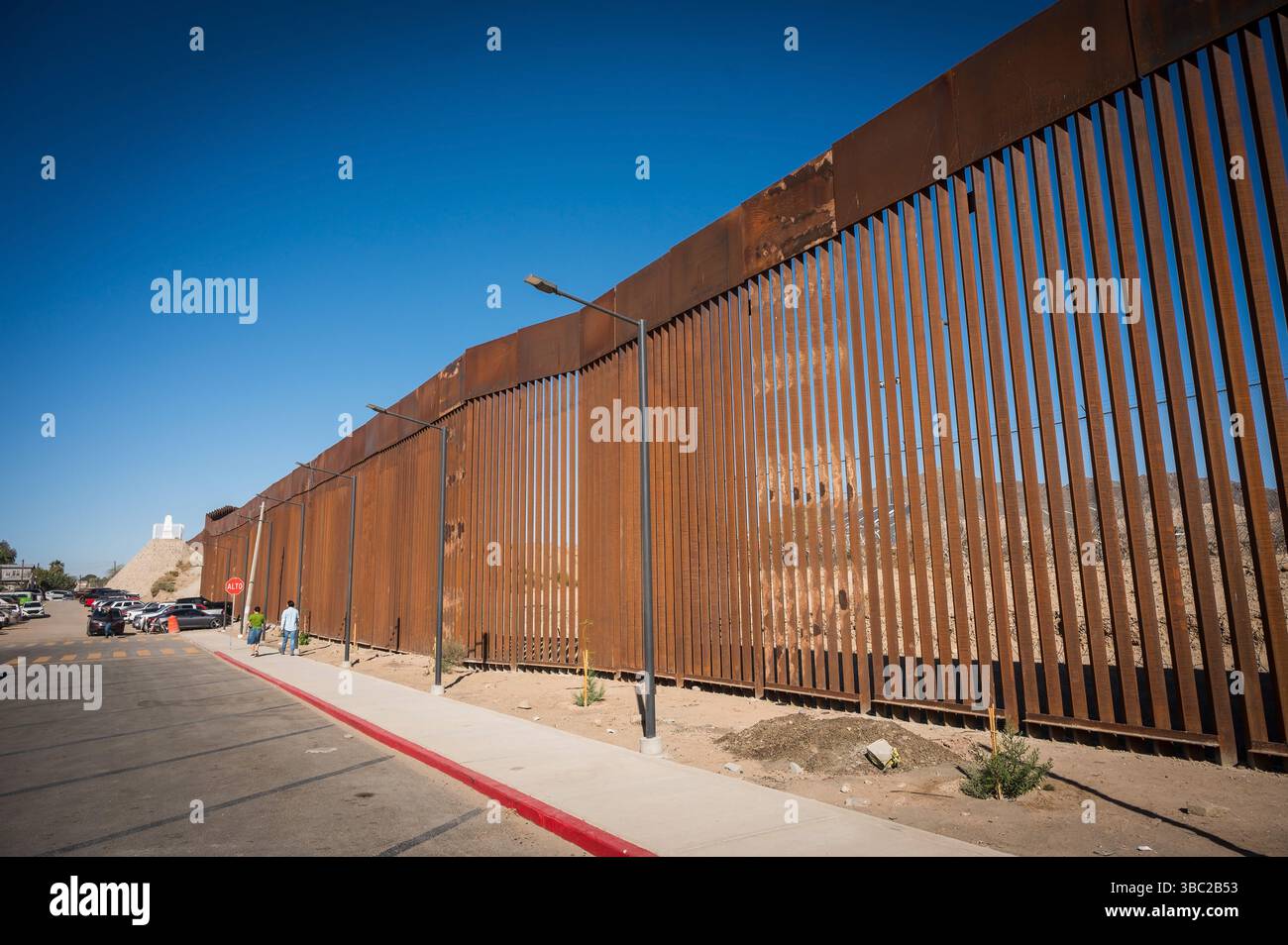 The Trump border wall by Los Algodones Mexico.  Looking from Mexico into Arizona USA. Stock Photo