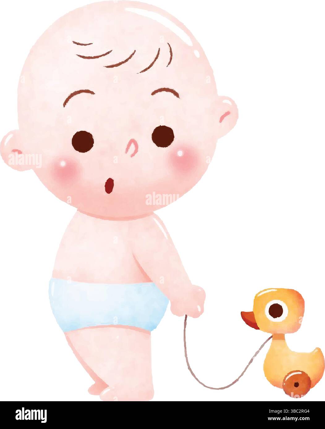 Cute Baby Walking with Pull Toy Duck Cartoon Illustration Stock Vector