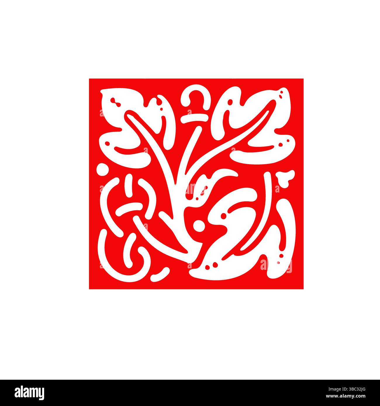 Red Abstract Floral Tile – Handmade Decorative Vector Icon Design Stock Vector