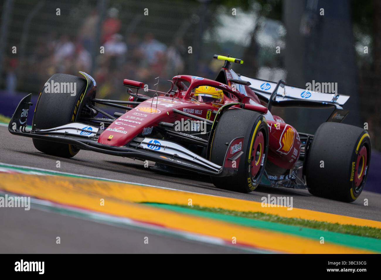 Imola, Italy. 18/20/2025. Lewis Hamilton of UK driving the (44) Scuderia Ferrari HP SF-25 Ferrari, Formula 1 AWS Gran Premio del Made in Italy e dell'Emilia-Romagna 2025.Credit: Alessio Morgese Ag. Foto MorAle / Emage / Alamy live news Stock Photo
