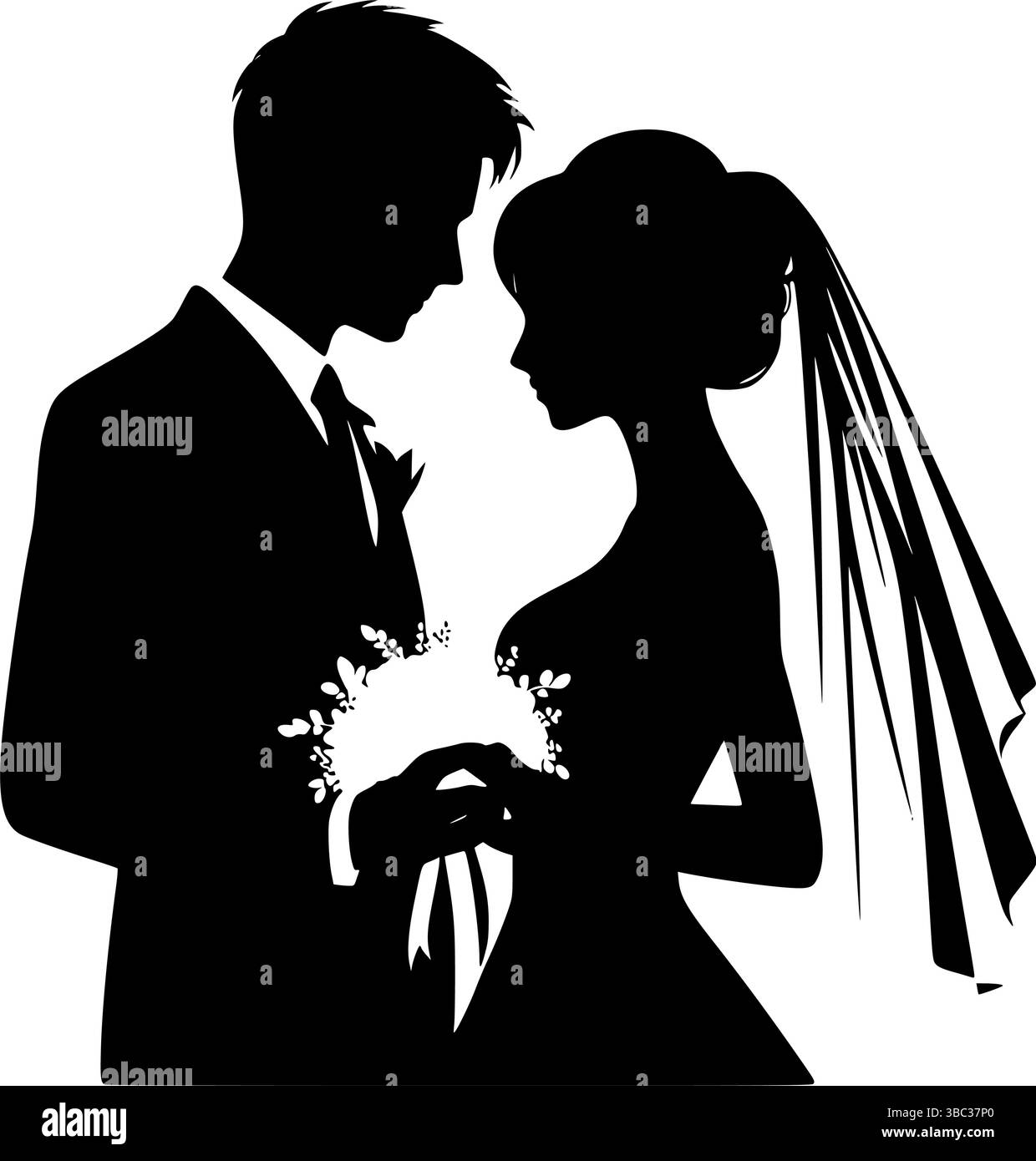 Elegant black and white silhouette of bride and groom Stock Vector ...