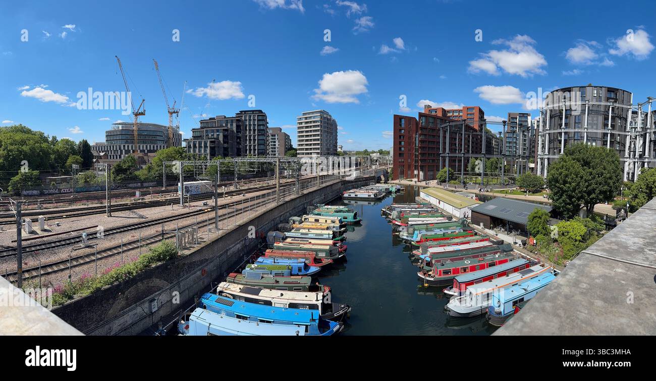 view north from St Pancras Waterpoint of St Pancras Yacht Basin and Gasholder Park - Smartphone Captured Stock Image